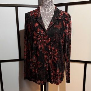 Jane and Delancey Black and Red Floral Button Down Blouse